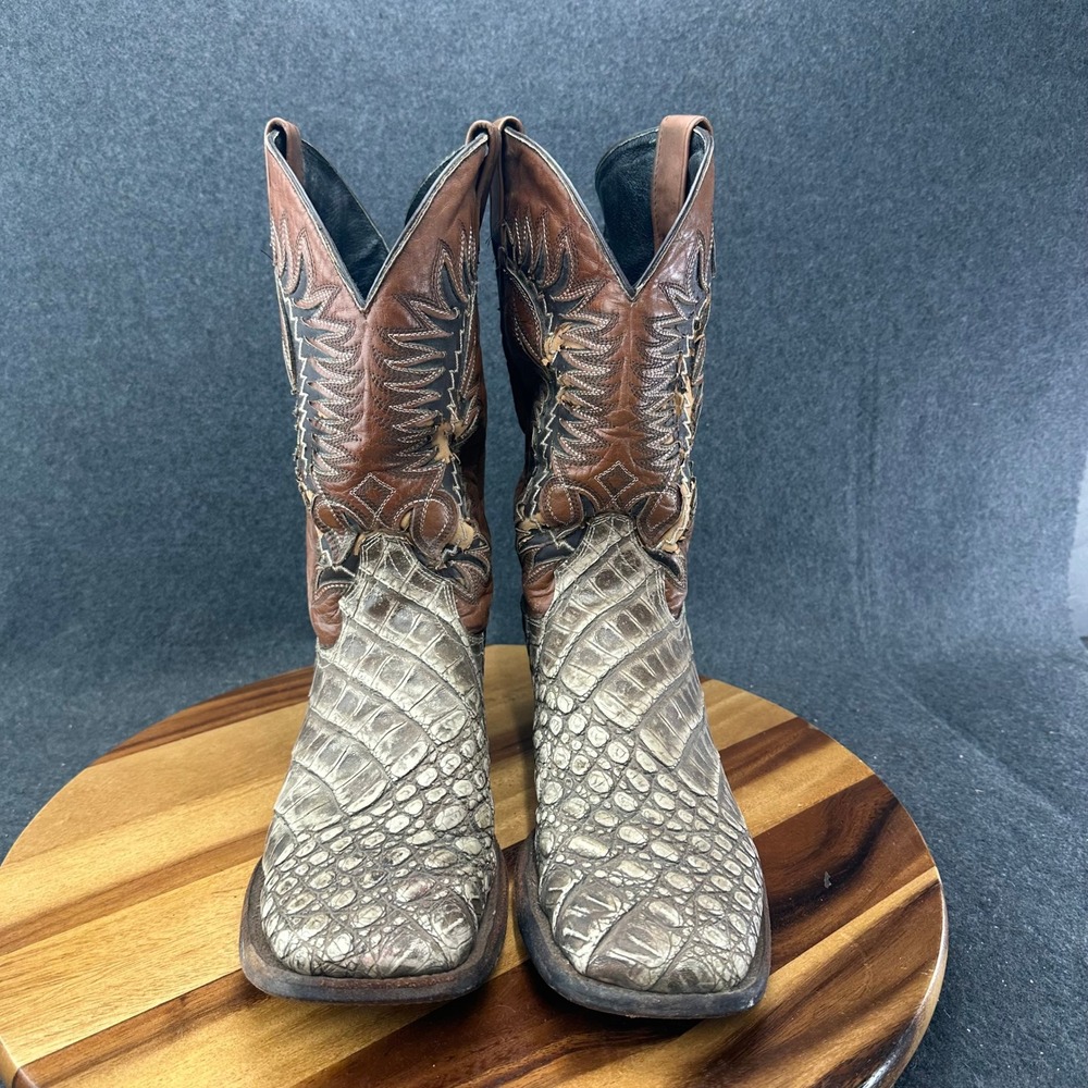 Quincy Boots Mens 12 Brown Gray Caiman Embossed Leather Western Cowboy Boots - Picture 6 of 16